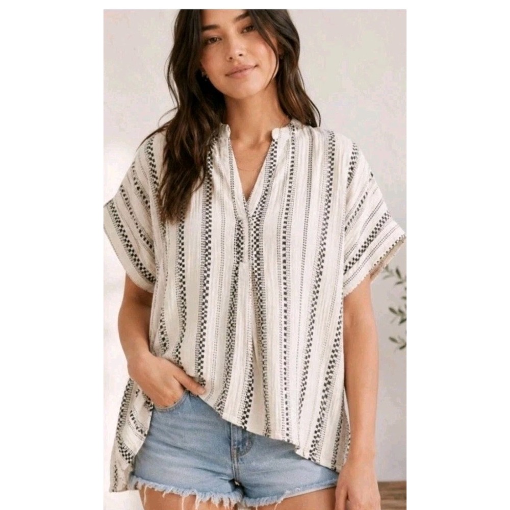 Madewell Lightspun Lakeline Popover Popover Top Size XS Gauze Jacquard White